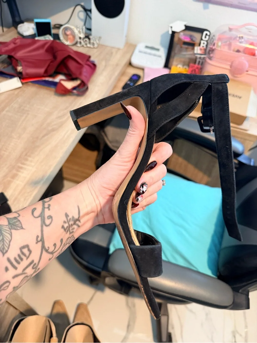 Vince Camuto Black Suede Ankle-Strap Heels
